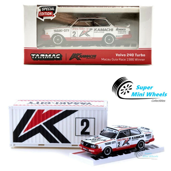 Tarmac Works 1:64 Volvo 240 Turbo Macau Guia Race 1986 #2 Winner with Container