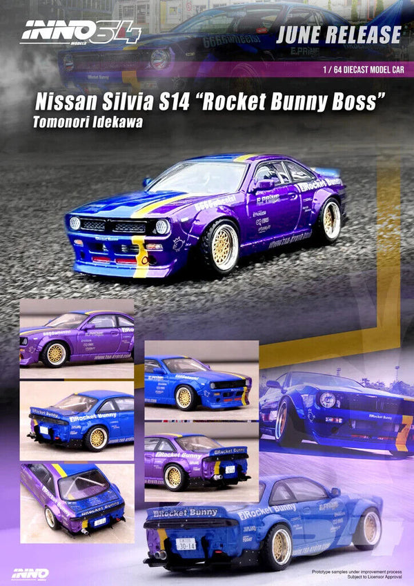 INNO64 1:64 Nissan Silvia S14 “Rocket Bunny Boss" Tomonori Idekawa (Purple/Blue)