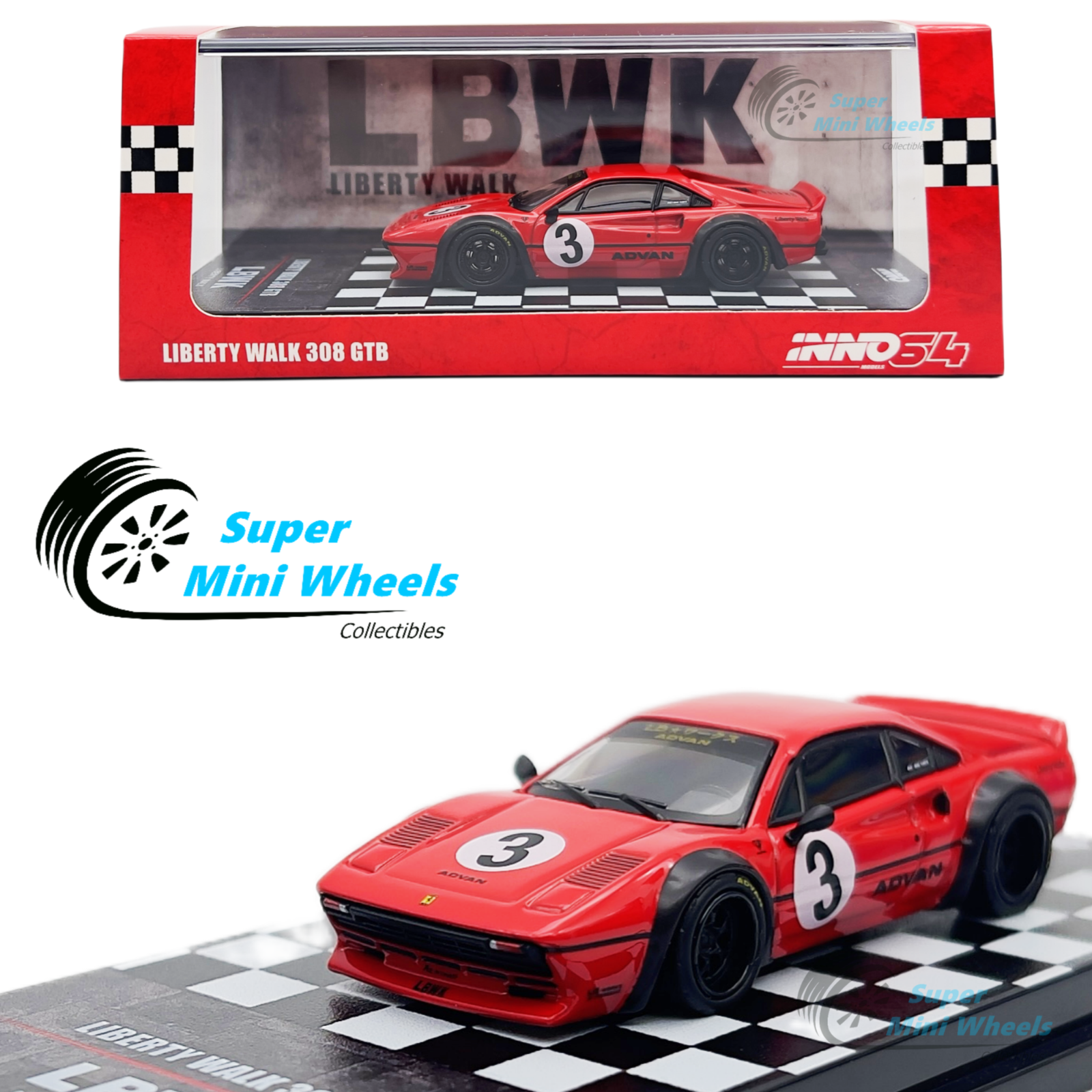 INNO64 1:64 Liberty Walk Ferrari 308 GTB LBWK Red – Super Mini Wheels