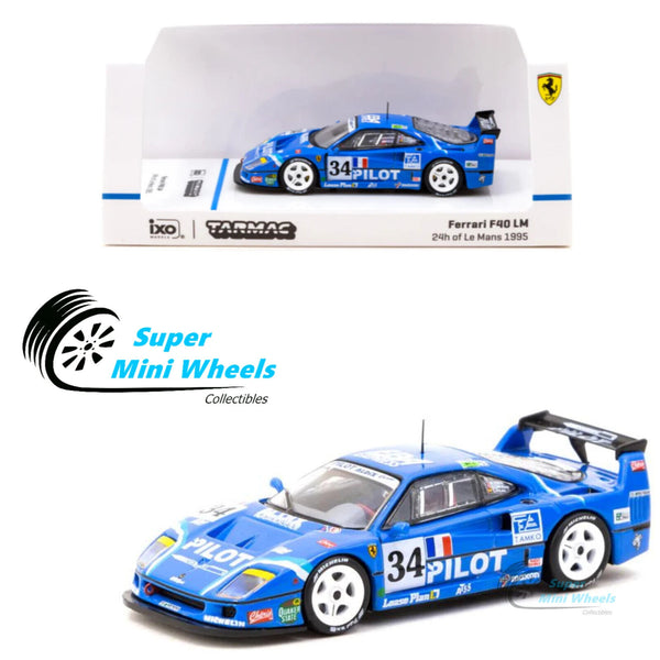 Tarmac Works x iXO Models 1:64 Ferrari F40 LM 24h of Le Mans 1995 #34 (Blue)