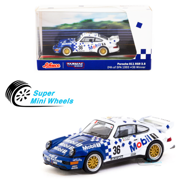 Schuco x Tarmac Works 1/64 Porsche 911 RSR 3.8 24h of SPA 1993 #36 Winner