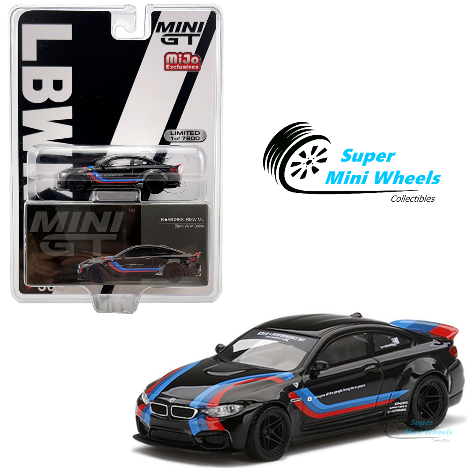 Mini GT 1:64 LB WORKS BMW M4 Black W/ M Stripe LBWK #306 Mijo Exclusiv ...