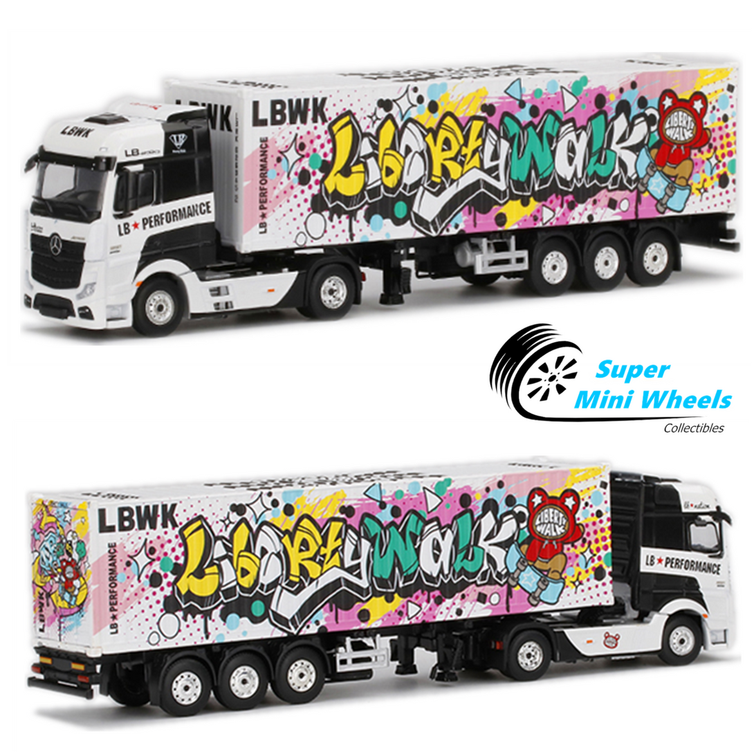 Mini GT 1:64 Mercedes-Benz Actros w/ 40 Ft Container LBWK Kuma Graffit ...