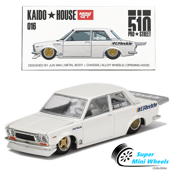 Mini GT x Kaido House 1:64 Datsun 510 Pro Street GREDDY Pearl White KHMG016