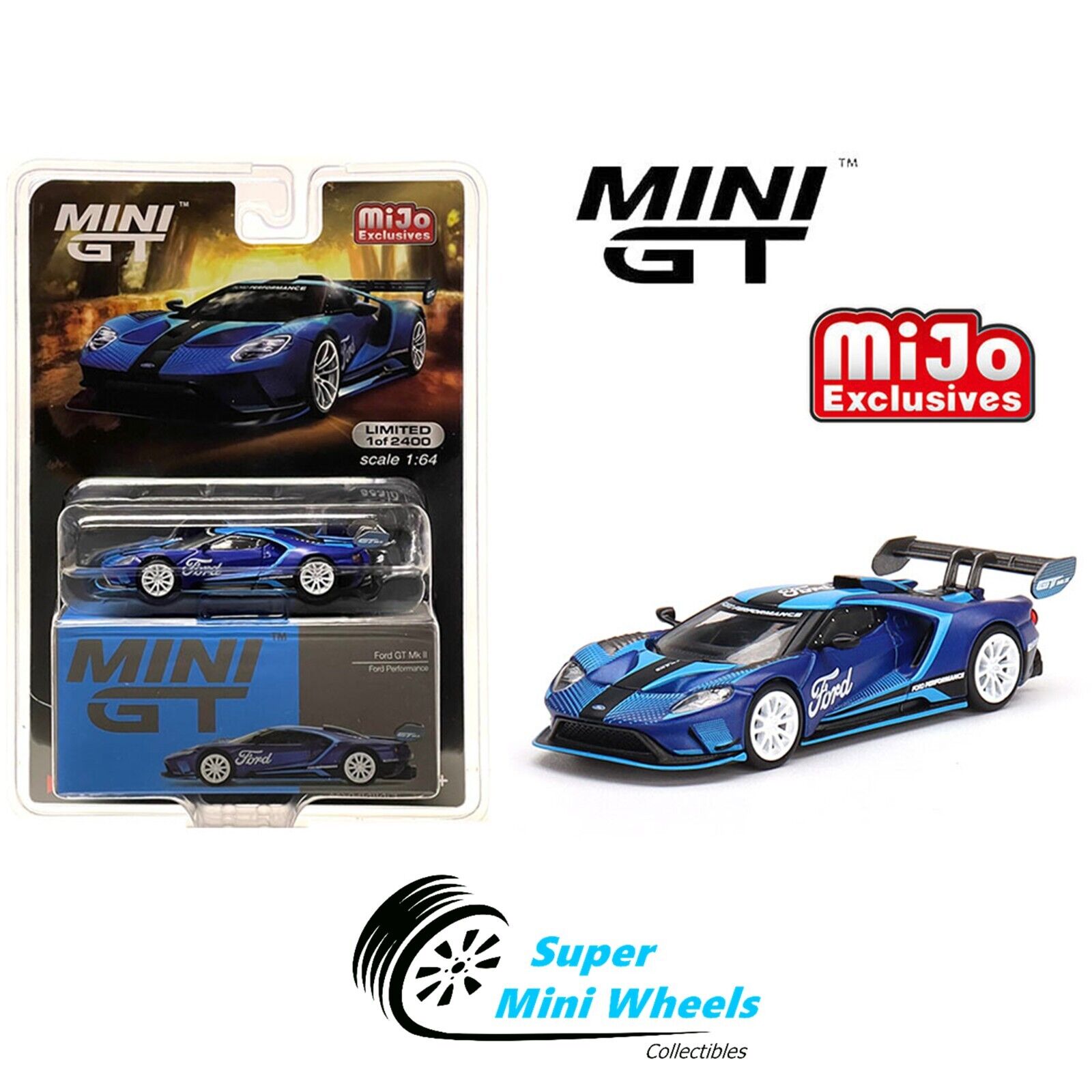 Mini GT 1:64 Ford GT MK II Ford Performance (Blue) #429 – Super Mini Wheels