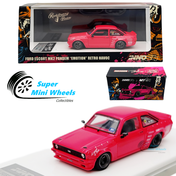 INNO64 1:64 Ford Escort MK2 Pandem "Emotion" Retro Havoc Pink Resin Model