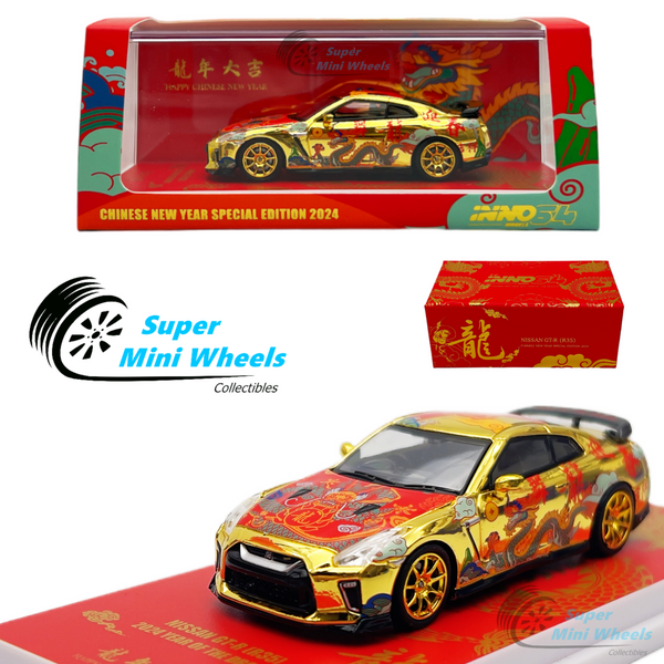 INNO64 1:64 Nissan GT-R R35 2024 Year of The Dragon - Chrome Gold