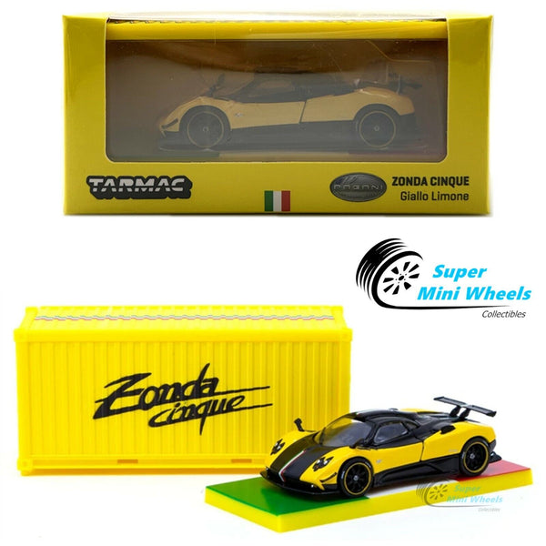 Tarmac Works 1:64 Pagani Zonda Cinque Giallo Limone with Container