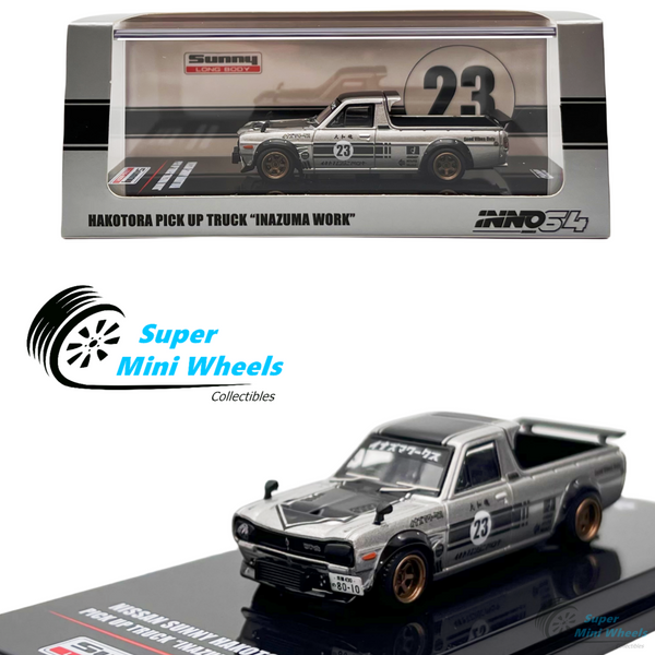 INNO64 1:64 Nissan Sunny Hakotora Pickup Truck "INAZUMA WORK" Silver