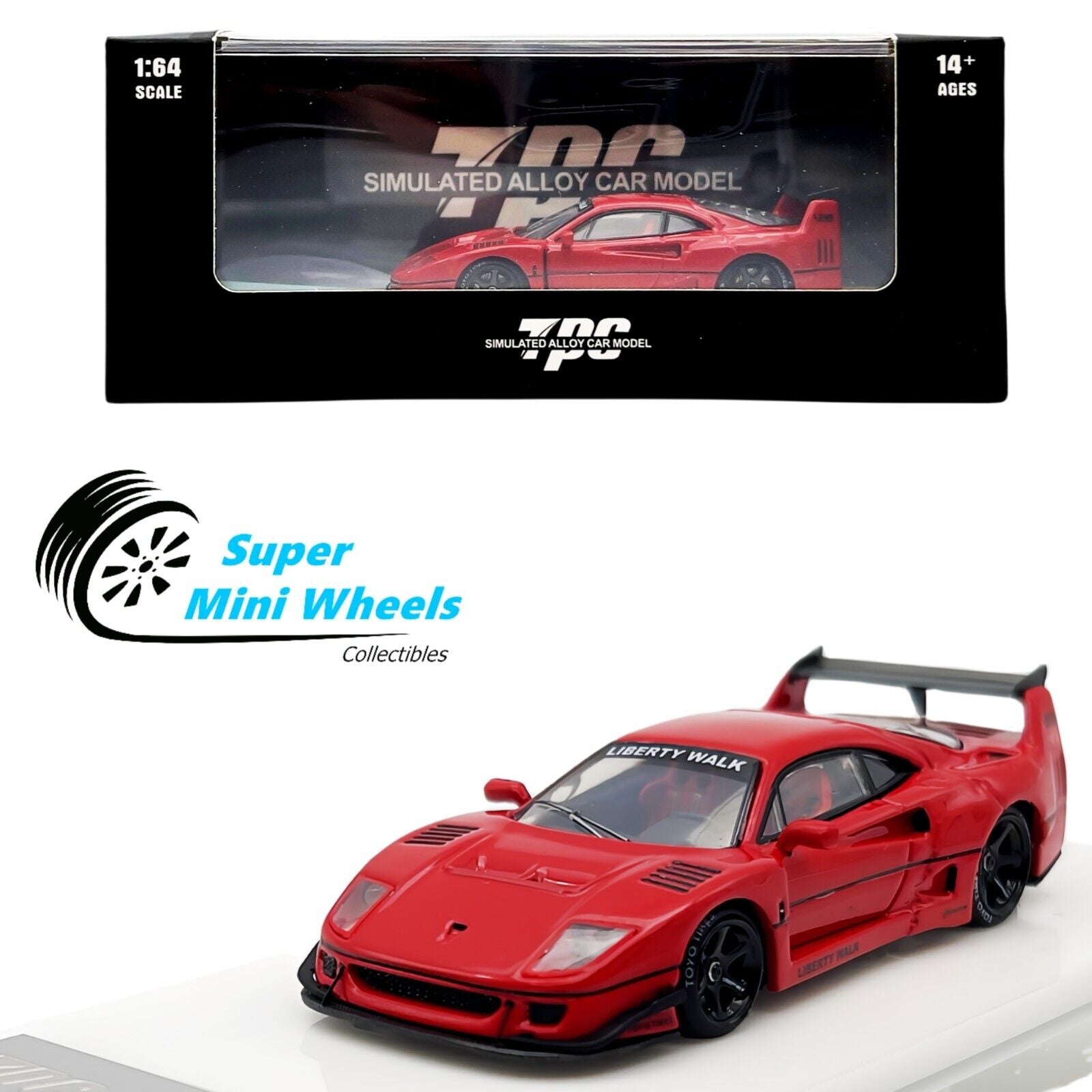 TPC 1:64 LBWK Ferrari F40 Red with Sticker – Super Mini Wheels