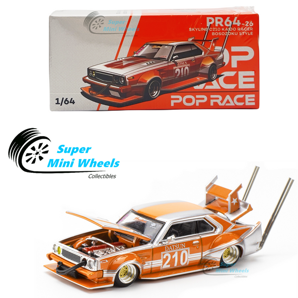 Pop Race 1:64 Skyline C210 Kaido Racer Bosozoku Style (Orange) PR64-26