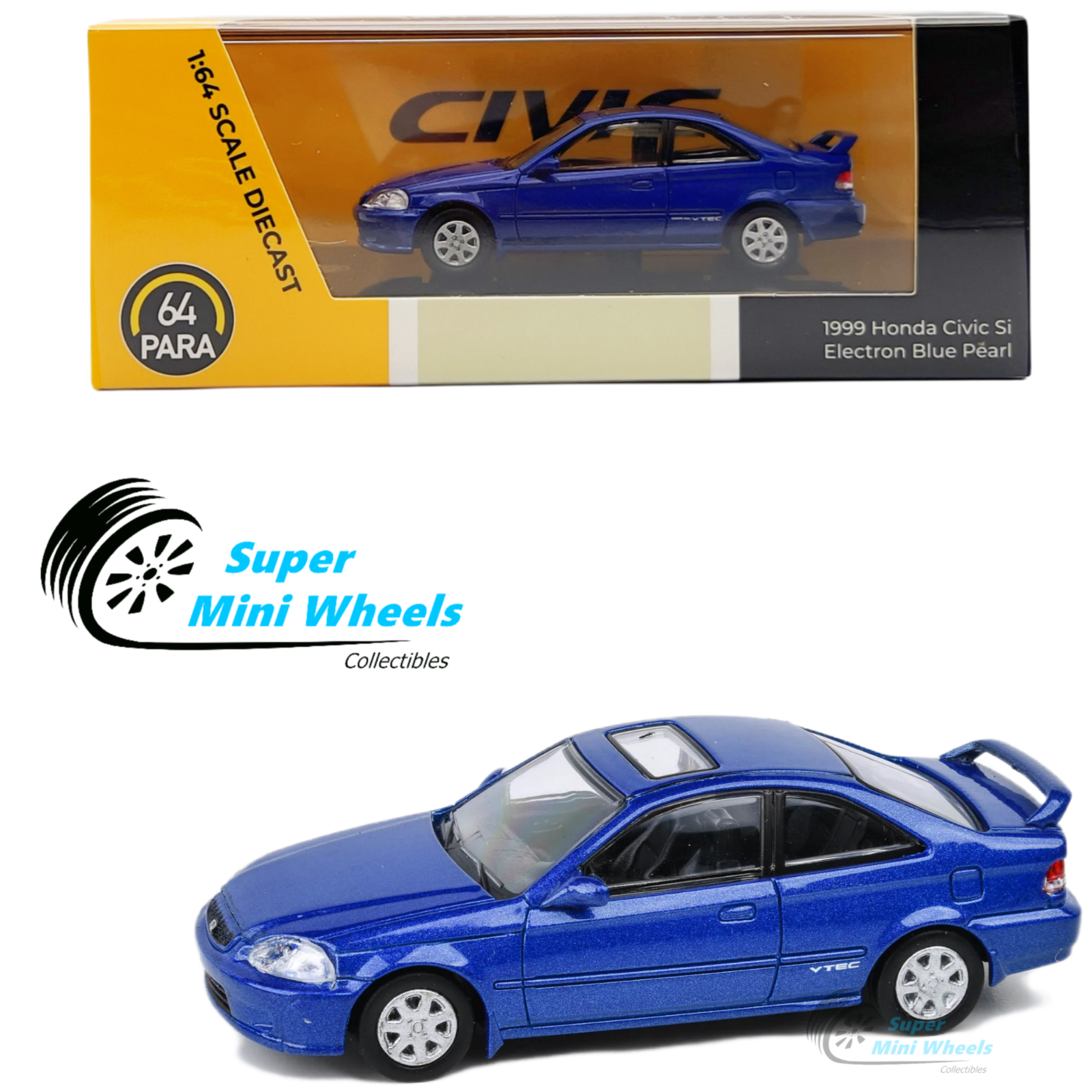 PARA64 1:64 1999 Honda Civic Si EM1 Electron Blue – Super Mini Wheels