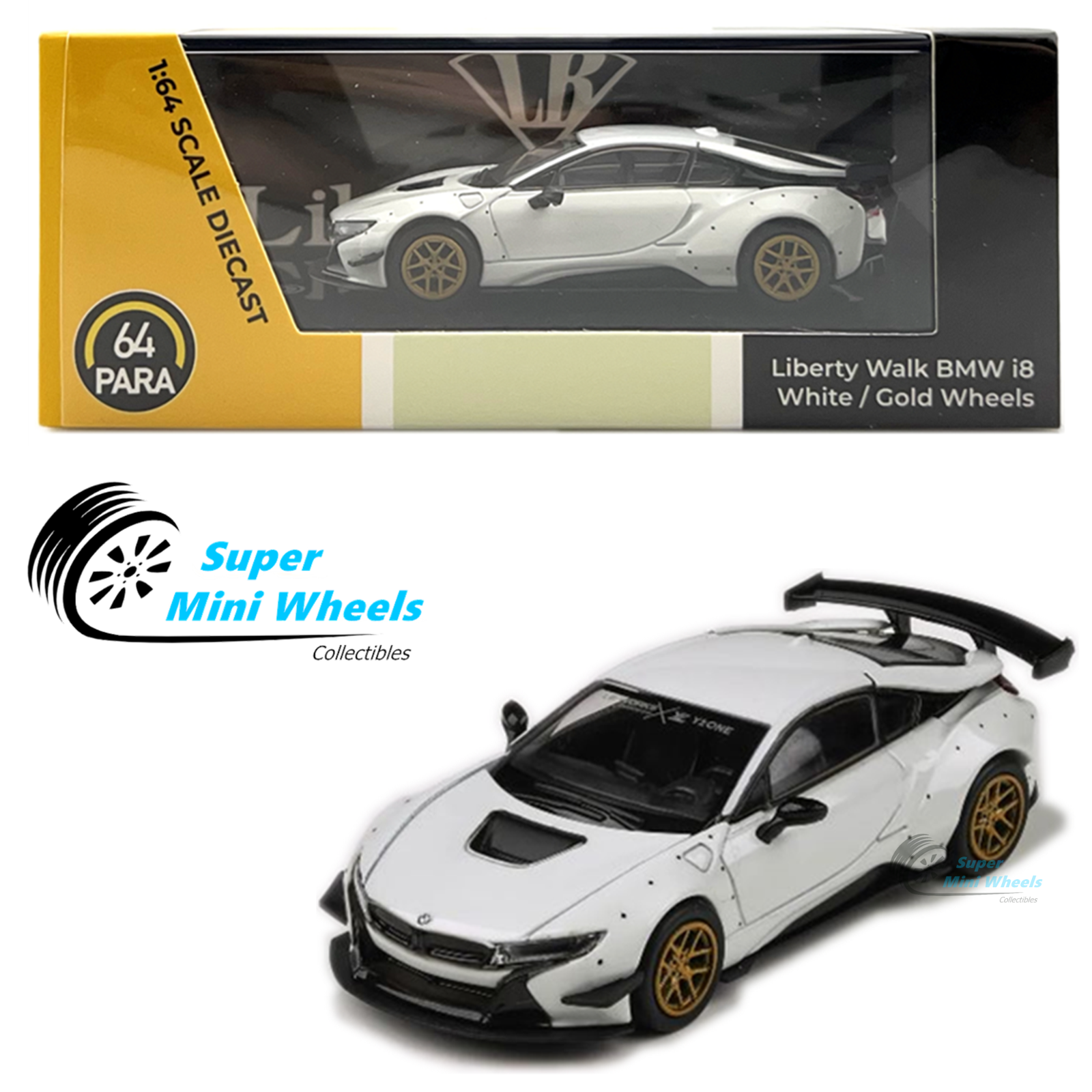 PARA64 - Liberty Walk LBWK BMW i8 - White with Gold Wheels - LHD - 1:6 ...