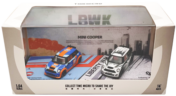 Time Micro 1:64 LBWK Mini Cooper Gulf & White - 2 Cars Set - Diecast Model