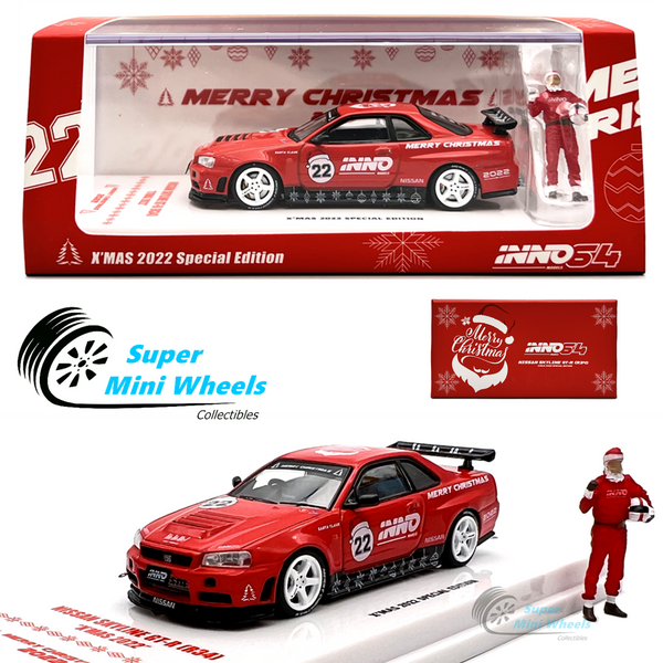 INNO64 1:64 Nissan Skyline GT-R R34 (Red) with Figure X'Mas 2022 Special Edition