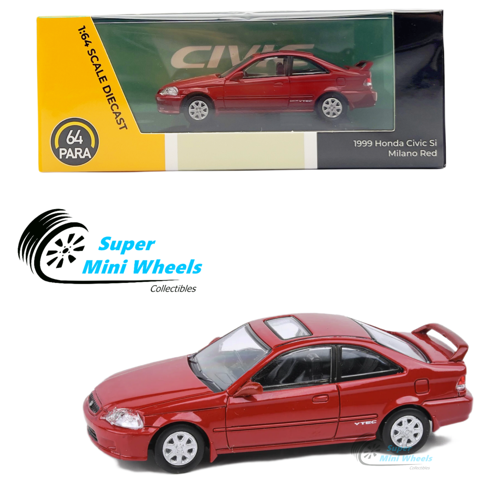 PARA64 1:64 1999 Honda Civic Si EM1 Milano Red – Super Mini Wheels
