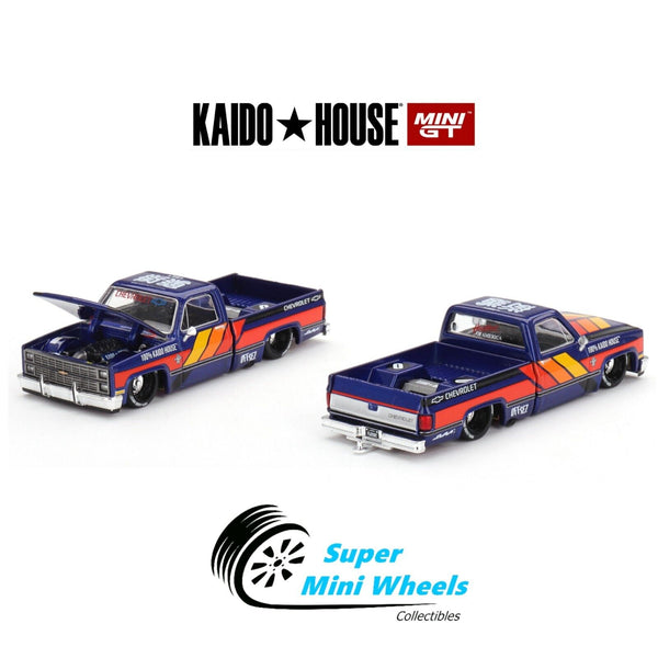 Mini GT x Kaido House 1:64 Chevrolet Silverado KAIDO WORKS V2 Blue - KHMG099