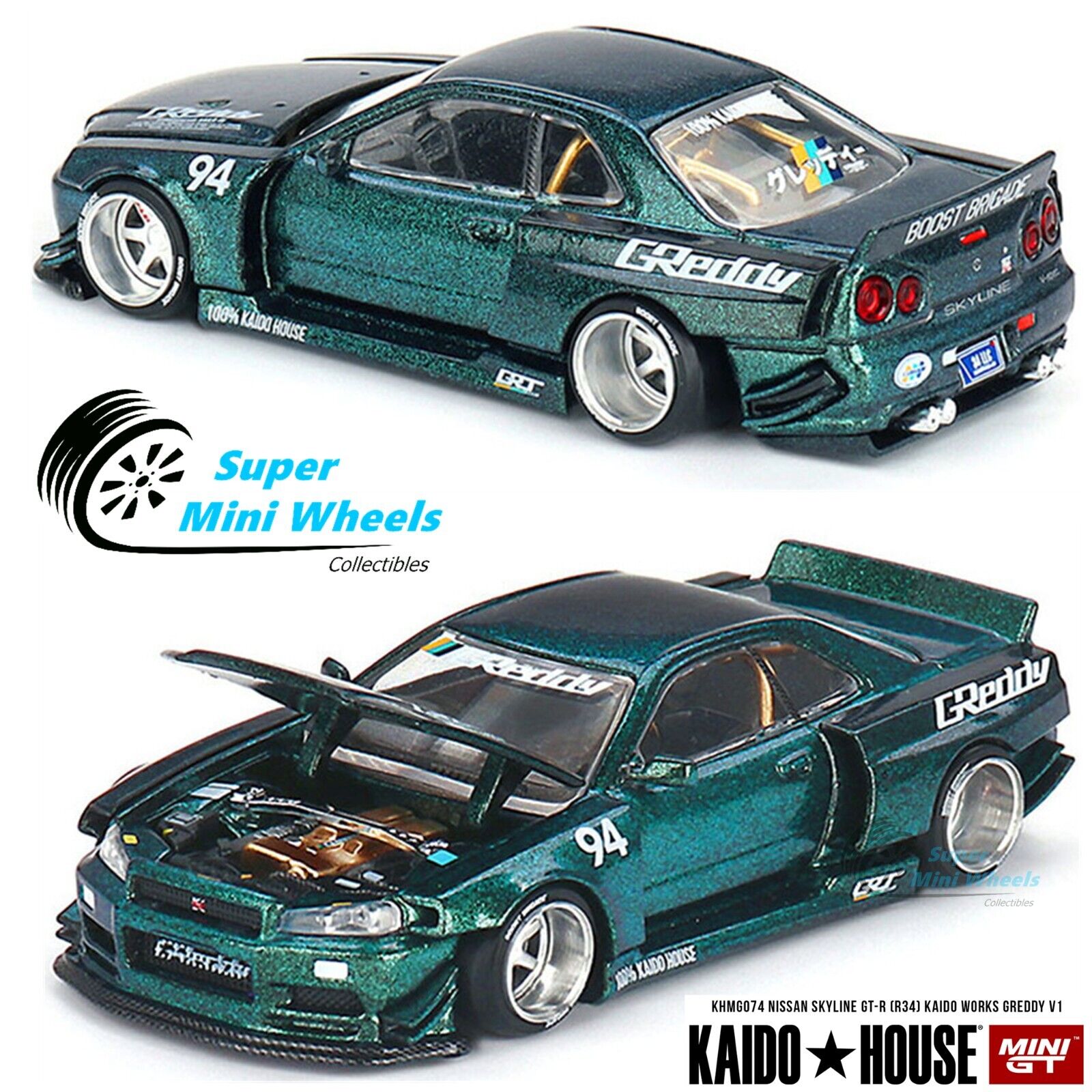 Kaido Racer Rims Mini GT x Kaido House 1:64 Nissan Skyline GT-R R34 Kaido Works GReddy ...