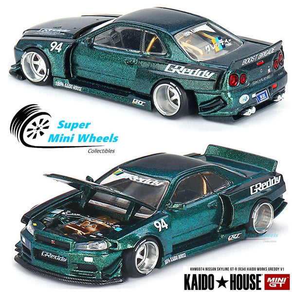 Mini GT x Kaido House 1:64 Nissan Skyline GT-R R34 Kaido Works GReddy V1 KHMG074