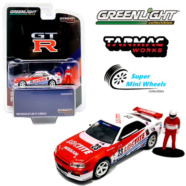 Tarmac Works x Greenlight 1999 Nissan Skyline 2000 GT-R R34 Loctite #23 w/Driver