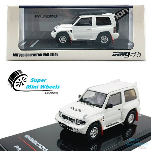 INNO64 1:64 Mitsubishi Pajero Evolution (White) with Extra Wheels