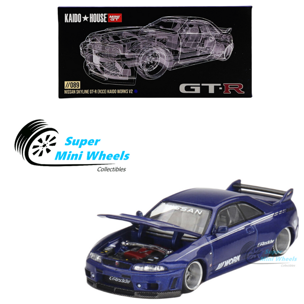 Mini GT x Kaido House 1:64 Nissan GT-R (R33) Kaido Works V2 Blue - KHMG089