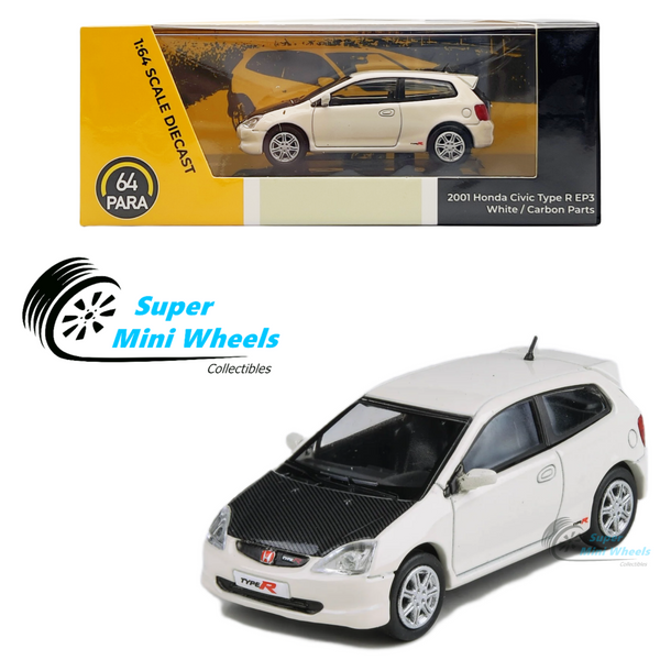 PARA64 - 2001 Honda Civic Type R EP3 - White w/ Carbon Parts - 1:64