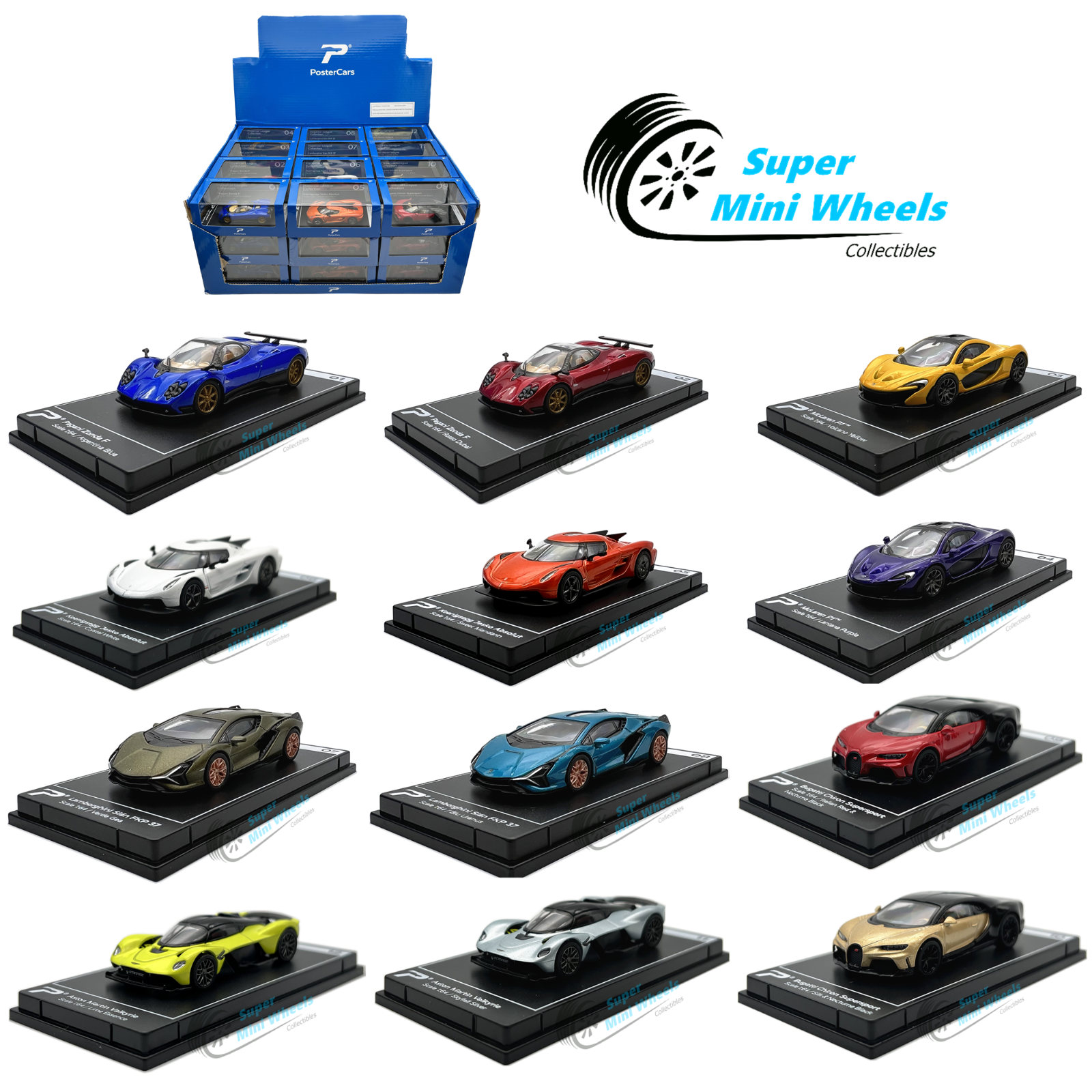 Mini Hypercar PosterCars 1:64 Hypercar League Collection Set 12Pcs – Super Mini Wheels