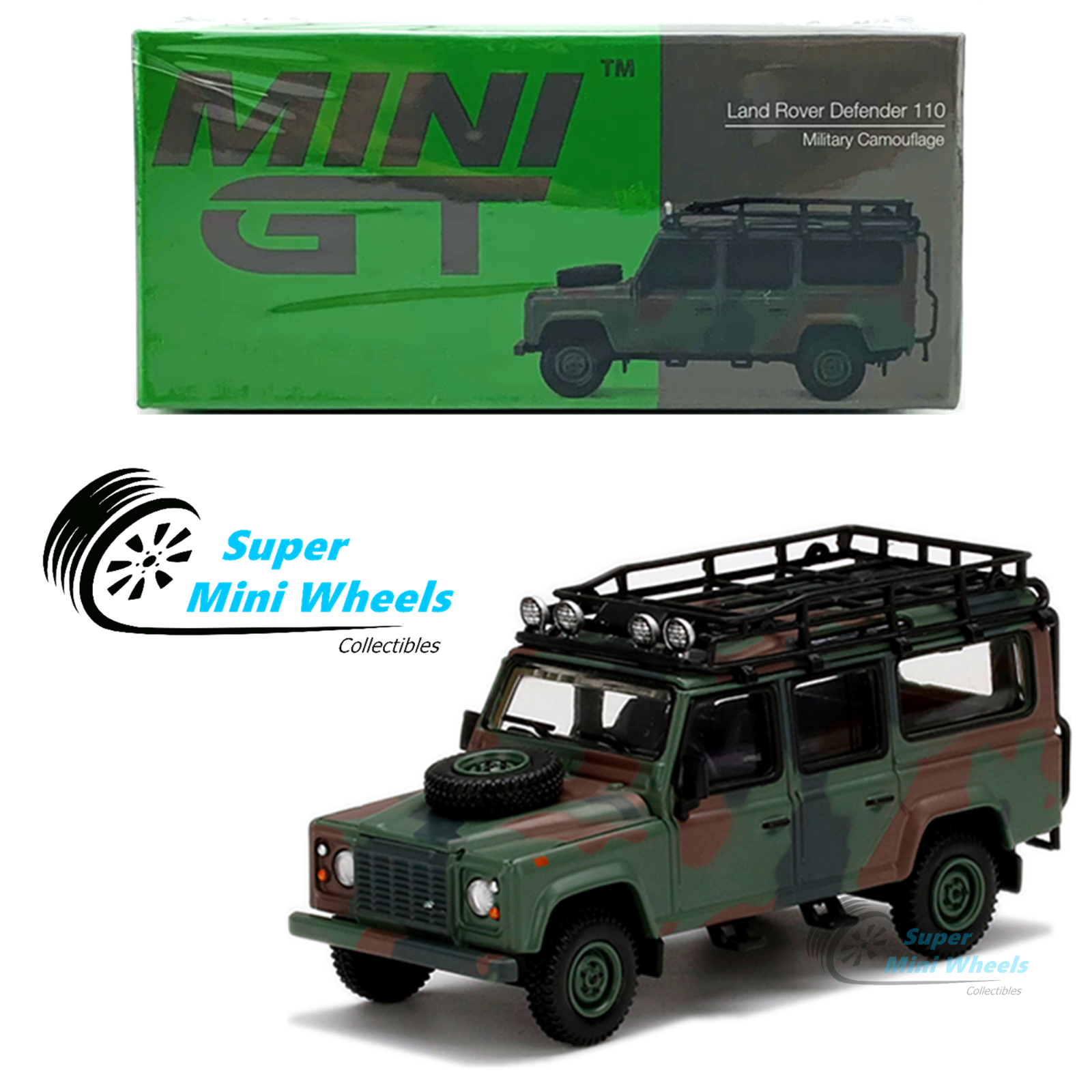 Mini GT 1:64 Land Rover Defender 110 Military Camouflage #237 HK Exclu ...