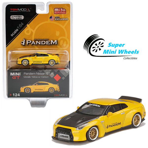 Mini GT 1:64 Pandem Nissan GT-R (R35) Duck Tail Metallic Yellow w/ Carbon #124