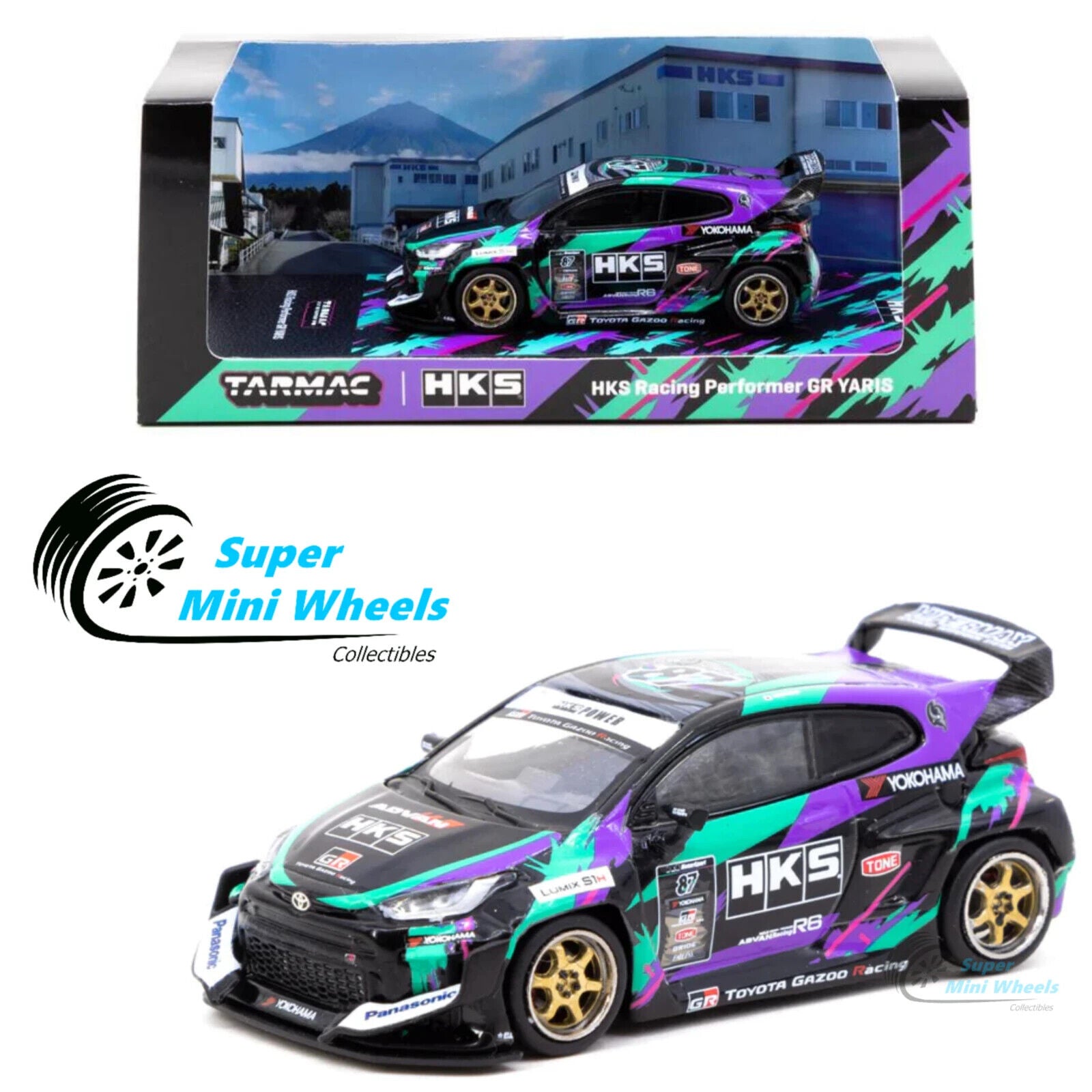 Tarmac Works 1:64 HKS Racing Performer GR Toyota YARIS – Super Mini Wheels