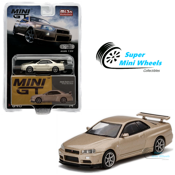 Mini GT 1:64 Nissan Skyline GT-R (R34) M-Spec Silica Breath Gold #348