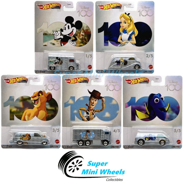 Hot Wheels 2023 Premium Pop Culture S Case Disney 100 Years Set of 5 Cars