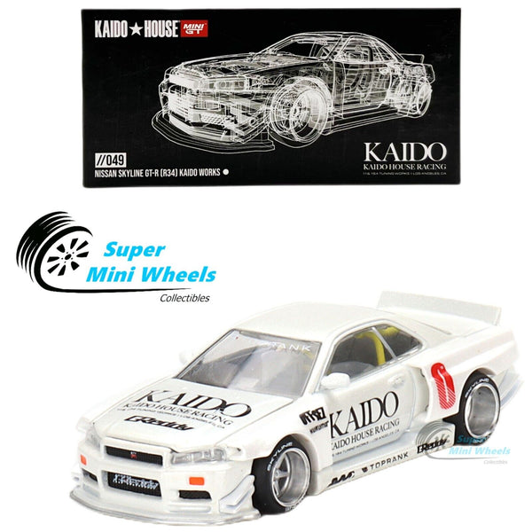 Mini GT x Kaido House 1:64 Nissan Skyline GT-R (R34) Kaido Works V2 White #049