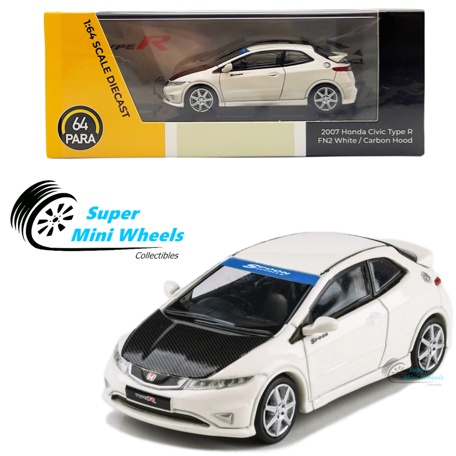 PARA64 1:64 Honda 2007 Civic Type R FN2 Euro - White & Carbon Hood ...