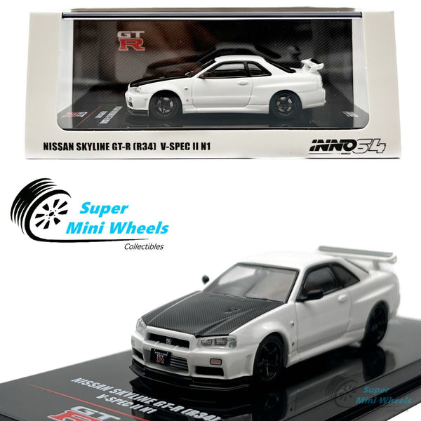 INNO64 1:64 Nissan Skyline GT-R R34 V-Spec II N1 (White with Carbon Hood)