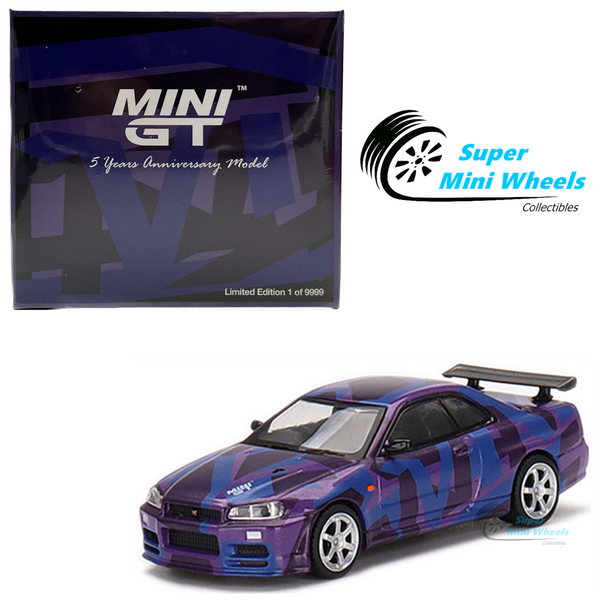 Mini GT 1:64 Nissan Skyline GT-R R34 V-Spec II Digital Camouflage Purple #446