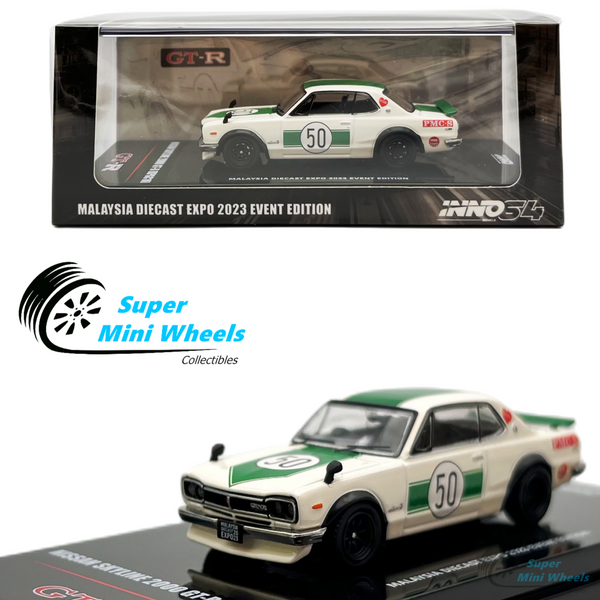 INNO64 1:64 Nissan Skyline 2000 GT-R KPGC10 #50 White/Green Malaysia EXPO 2023